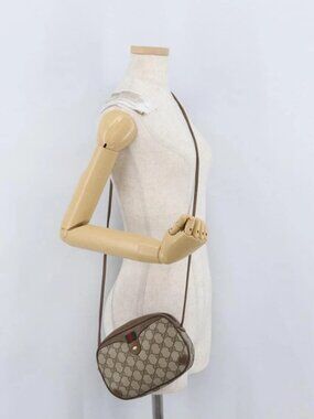 GUCCI GG Supreme Web Sherry Line Bag PVC Beige Gold 89 02 066 Auth BA11106